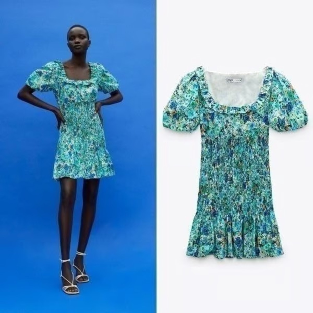 ZARA Floral Blue Dress
